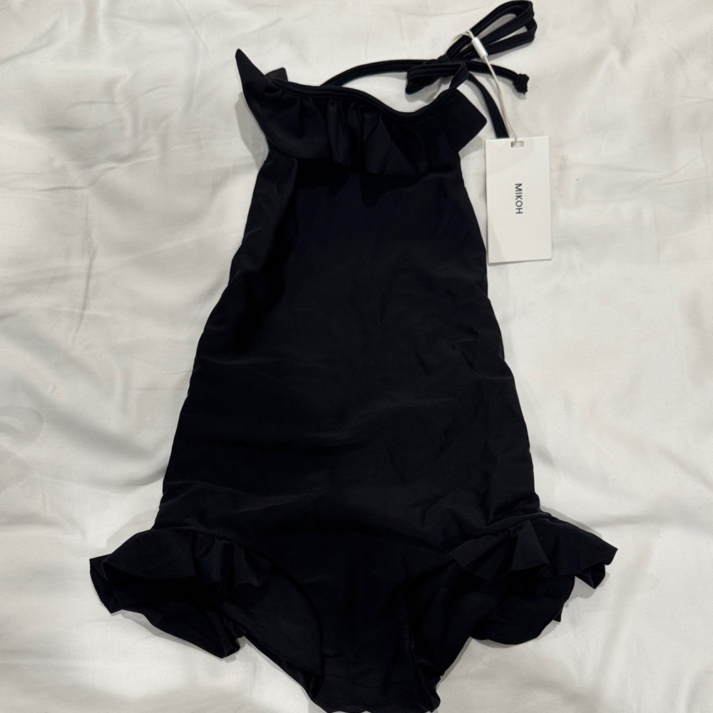 Mikoh Elegant Black Ruffled Bodysuit